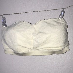 Strapless white lace bra